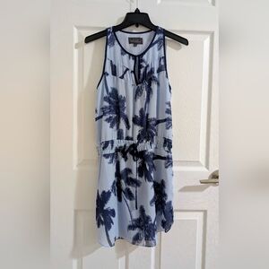 PJK Patterson J. Kincaid Palm Tree Print Mini Dress Blue White XS Tropical Boho